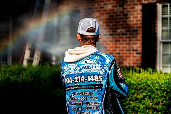 Clean Home Power Washing staff at work, pressure washing a home